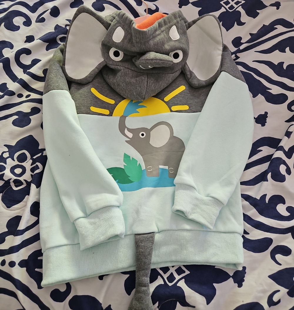 Doodle Pants Light Blue & Gray Elephant Hoodie Sweatshirt